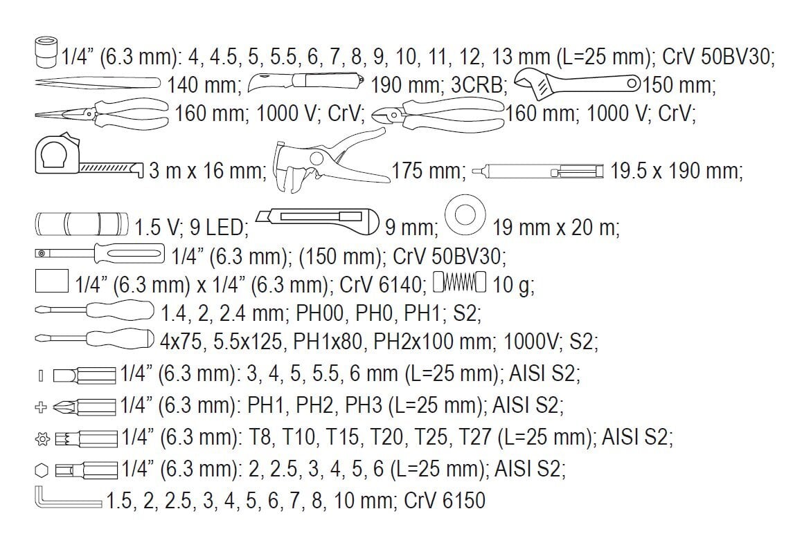 Yato įrankių elektrikams rinkinys YT-39009, 68 vnt. kaina ir informacija | Mechaniniai įrankiai | pigu.lt