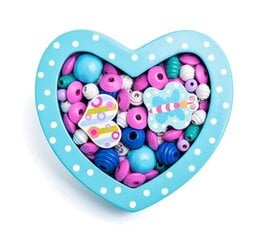 Набор деревянных бусинок для ожерелья "Голубые сердца", Woody цена и информация | Развивающие игрушки | pigu.lt