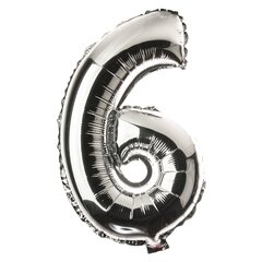 Folinis balionas Skaičius 6, 100 cm, sidabrinis kaina ir informacija | Balionai | pigu.lt