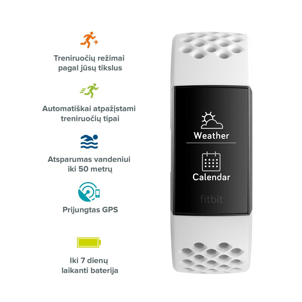 Išmanioji apyrankė Fitbit Charge 3, Frost White/Graphite kaina ir informacija | Išmaniosios apyrankės (fitness tracker) | pigu.lt
