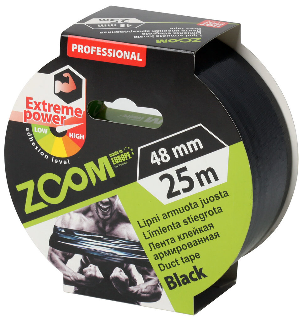 ZOOM profesionali armuota juostelė, 48 mm x 25 m, juoda цена и информация | Mechaniniai įrankiai | pigu.lt