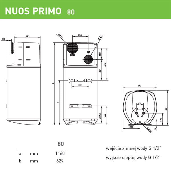 80 L talpos, 1200 W galios karšto vandens šildytuvas su šilumos siurbliu Ariston Nuos Primo 80 EU kaina ir informacija | Vandens šildytuvai | pigu.lt