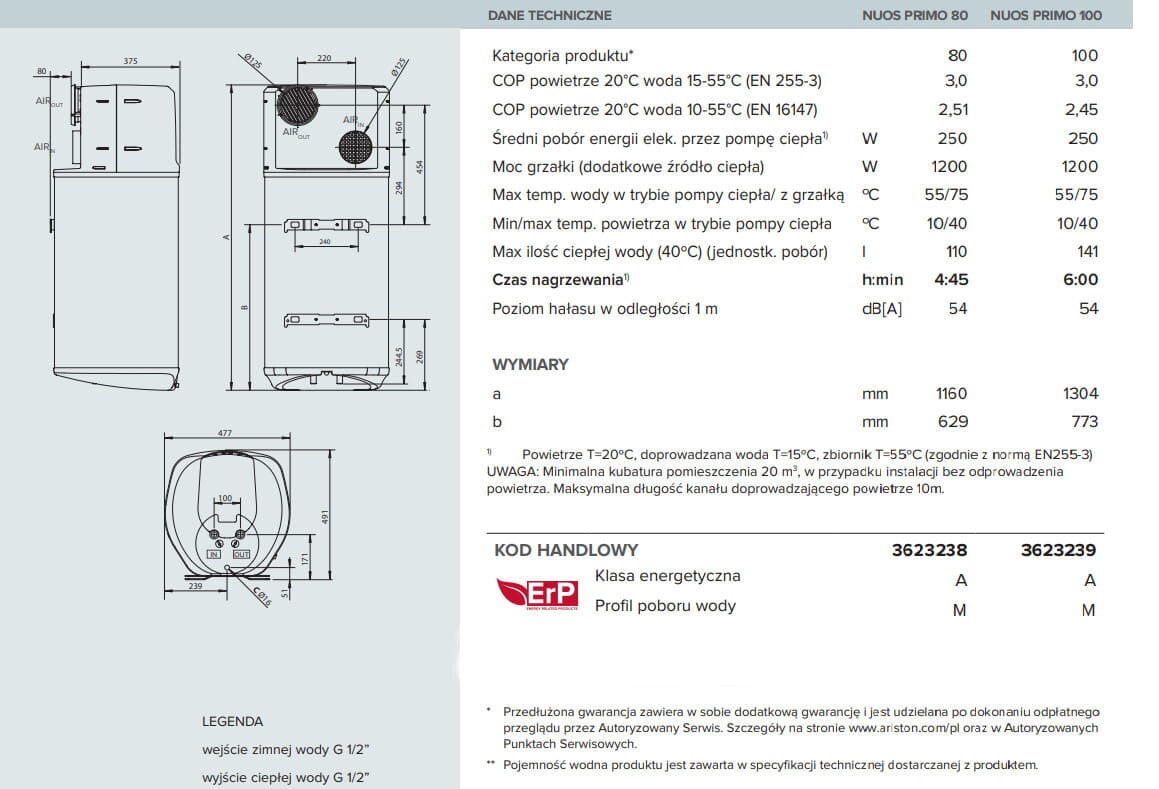 80 L talpos, 1200 W galios karšto vandens šildytuvas su šilumos siurbliu Ariston Nuos Primo 80 EU цена и информация | Vandens šildytuvai | pigu.lt