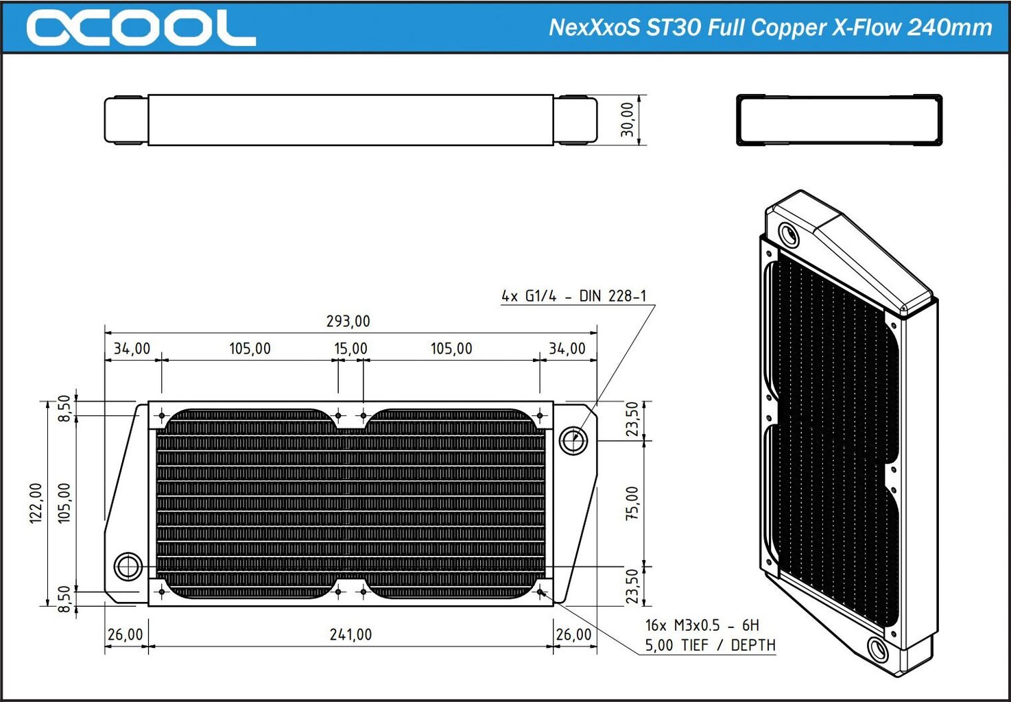 Alphacool NexXxos ST30 Full Copper 240mm (1011657) kaina ir informacija | Aušinimas vandeniu - aksesuarai | pigu.lt