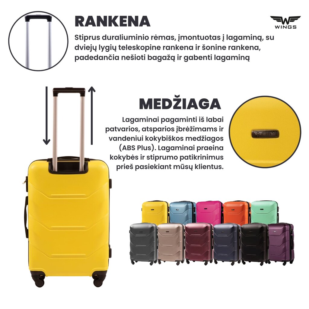 Mažas lagaminas Wings Peacock XS, geltonas kaina ir informacija | Lagaminai, kelioniniai krepšiai | pigu.lt