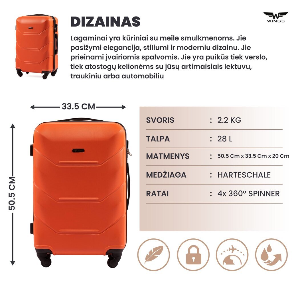 Mažas lagaminas Wings Peacock XS, oranžinis цена и информация | Lagaminai, kelioniniai krepšiai | pigu.lt