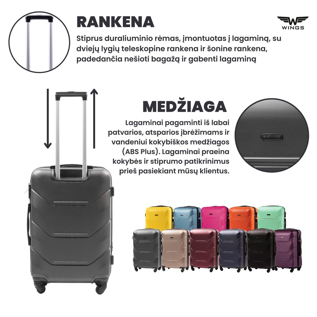 Mažas lagaminas Wings Peacock S, tamsiai pilkas kaina ir informacija | Lagaminai, kelioniniai krepšiai | pigu.lt