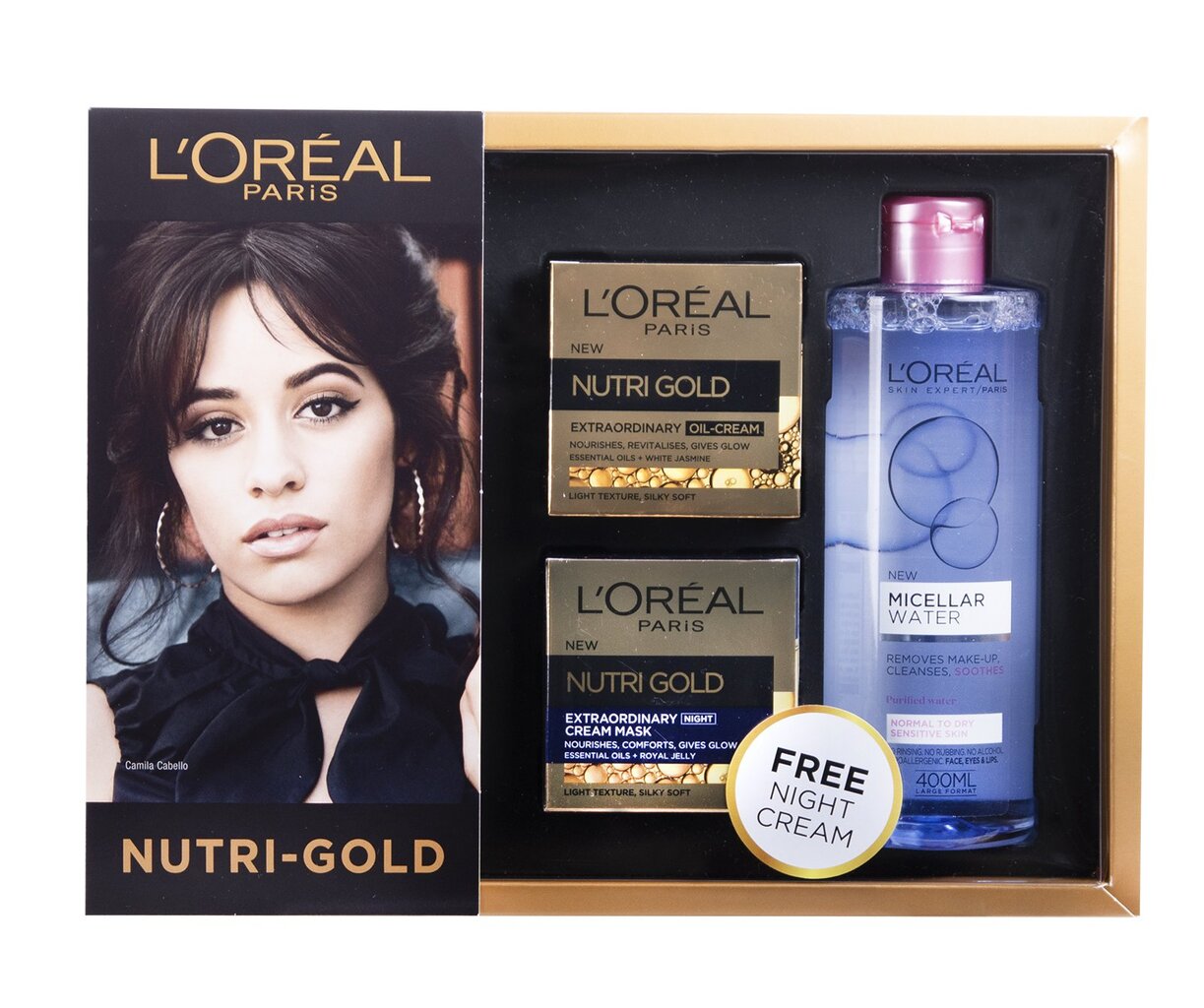 Rinkinys L'oreal Paris Nutri Gold moterims: dieninis kremas 50 ml + naktinis kremas-kaukė 50 ml + micelinis vanduo 400 ml kaina ir informacija | Veido kremai | pigu.lt