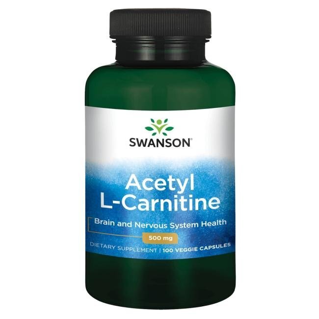 Maisto papildas Swanson Acetil L-karnitinas 500 mg., 100 kapsulių цена и информация | Vitaminai, maisto papildai, preparatai gerai savijautai | pigu.lt