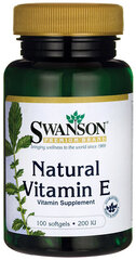 Пищевая добавка Swanson Натуральный витамин Е, 200TV 100 капсул. цена и информация | Витамины, пищевые добавки, препараты для иммунитета | pigu.lt