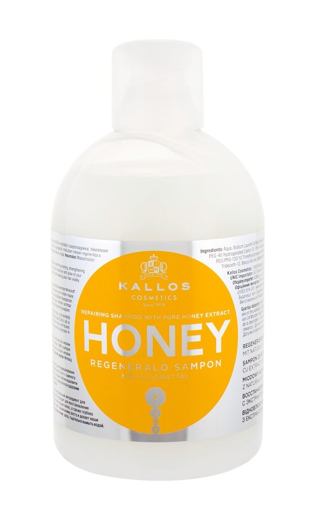 Atkuriamasis plaukų šampūnas su medaus ekstraktu Kallos Honey Cosmetics 1000 ml цена и информация | Šampūnai | pigu.lt