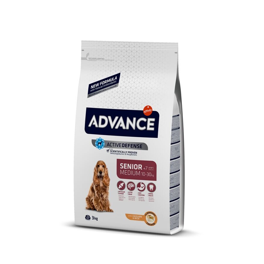Advance Medium Senior su vištiena ir ryžiais, 3 kg kaina ir informacija | Sausas maistas šunims | pigu.lt