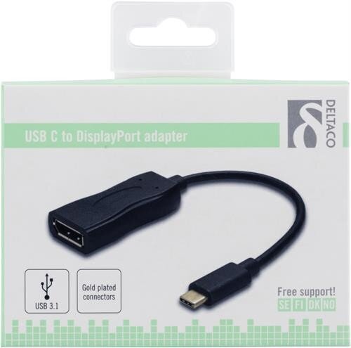 Deltaco USBC-DP, USB-C, 0.1 m цена и информация | Adapteriai, USB šakotuvai | pigu.lt