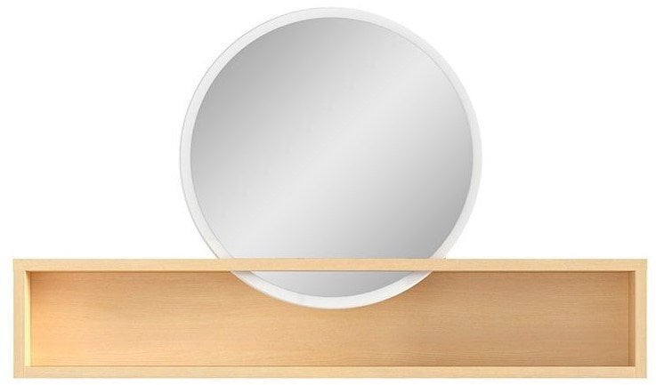Pakabinama lentyna su veidrodžiu Pori, ąžuolo/baltos spalvos kaina ir informacija | Veidrodžiai | pigu.lt