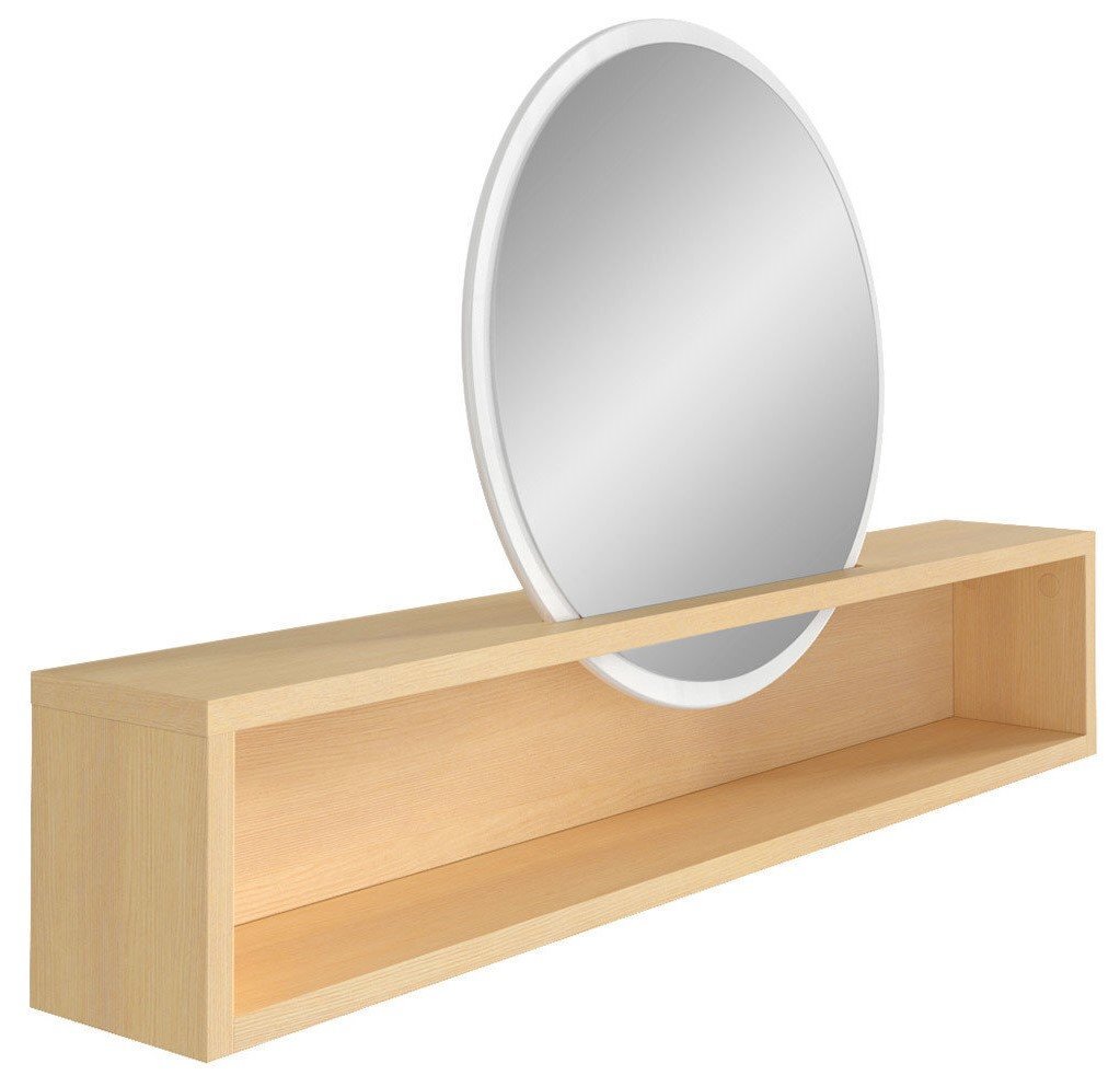 Pakabinama lentyna su veidrodžiu Pori, ąžuolo/baltos spalvos kaina ir informacija | Veidrodžiai | pigu.lt