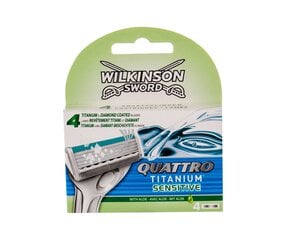 Skustuvo peiliukai Wilkinson Quattro Titanium Sensitive vyrams, 4 vnt. kaina ir informacija | Skutimosi priemonės ir kosmetika | pigu.lt