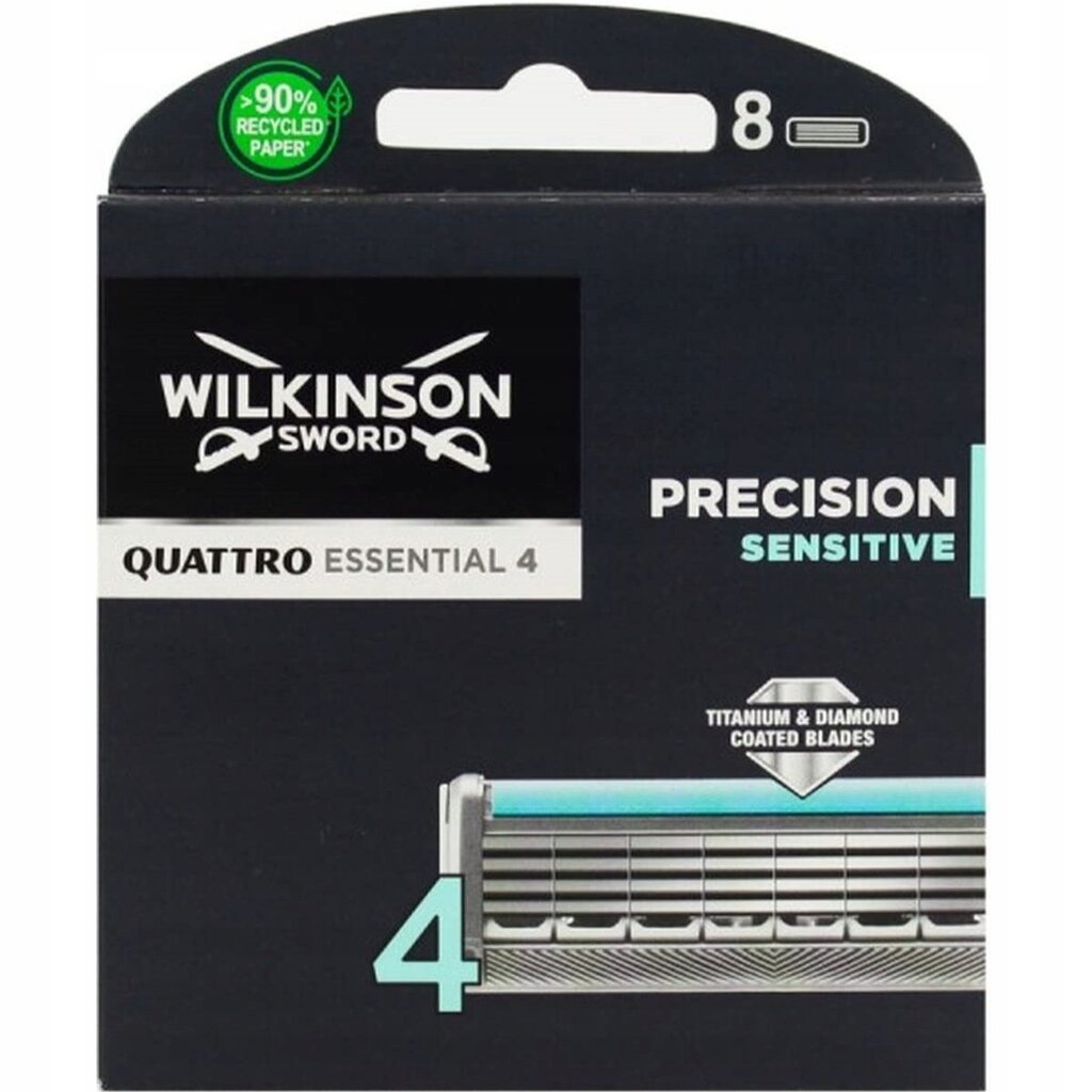 Skustuvo peiliukai Wilkinson Quattro Titanium Sensitive vyrams, 8 vnt. kaina ir informacija | Skutimosi priemonės ir kosmetika | pigu.lt