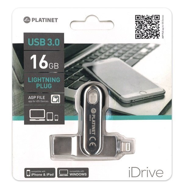 Platinet PMFL163A iDrive 16GB USB 3.0 + Lightning Flash Memory Silver kaina ir informacija | USB laikmenos | pigu.lt