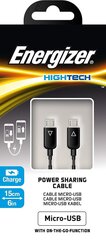 Energizer Hightech Micro-USB Power Sharing Cable 15cm (C12MCMCABK4), Juoda kaina ir informacija | Laidai telefonams | pigu.lt