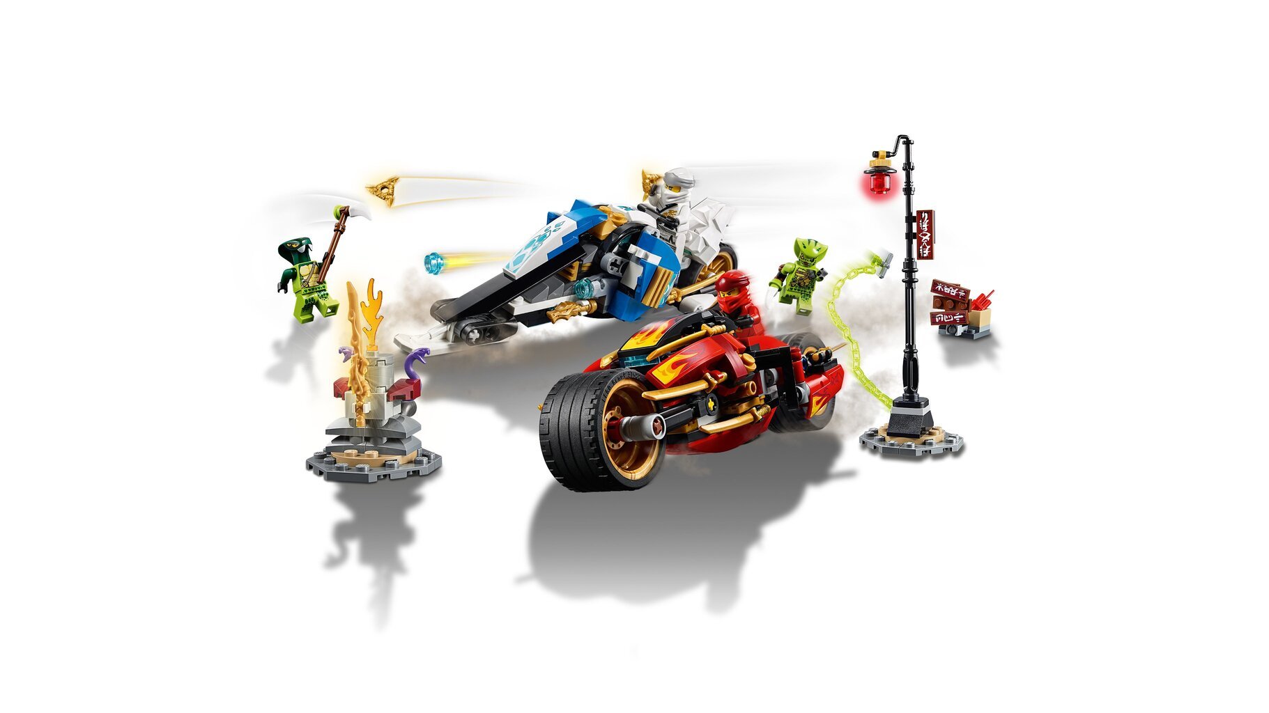 70667 LEGO® NINJAGO Kai kardų dviratis ir Zane sniegomobilis kaina ir informacija | Konstruktoriai ir kaladėlės | pigu.lt