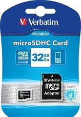 "verbatim micro secure digital card premium, 32 gb, micro sdhc, 44083, uhs-i u1 (class 10), с адаптером цена и информация | Карты памяти для телефонов | pigu.lt