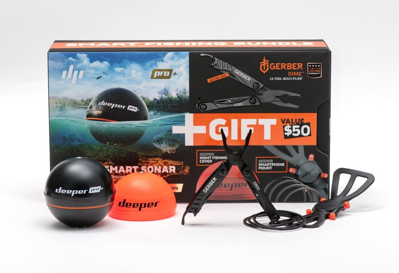 Sonaras Deeper Smart Sonar PRO+ rinkinys (daugiafunkcinės replės, oranžinis dangtelis ir telefono laikiklis) kaina ir informacija | Išmanioji technika ir priedai | pigu.lt