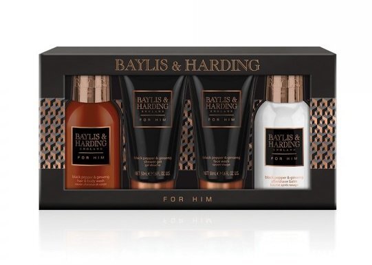 Kosmetikos rinkinys Baylis & Harding Men's Black Pepper & Ginseng vyrams: prausiklis kūnui ir plaukams 100 ml + balzamas po skutimosi 100 ml + prausiklis veidui 50 ml + dušo želė 50 ml kaina ir informacija | Šampūnai | pigu.lt