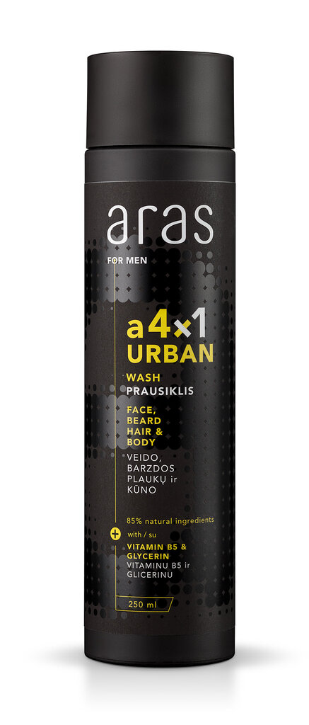 Veido, barzdos plaukų ir kūno prausiklis su vitaminu B5 ir glicerinu ARAS A4X1 URBAN vyrams 250 ml цена и информация | Veido prausikliai, valikliai | pigu.lt