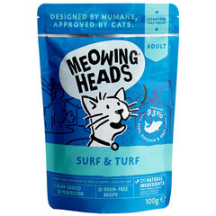 Meowing Heads su baltymais Supurrr Surf & Turf, 100g kaina ir informacija | Konservai katėms | pigu.lt