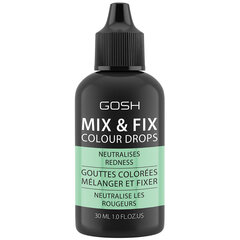 Atspalvį suteikianti makiažo priemonė mažinanti raudonumą Gosh Mix & Fix Colour Drops, 002 Green, 30 ml цена и информация | Пудры, базы под макияж | pigu.lt