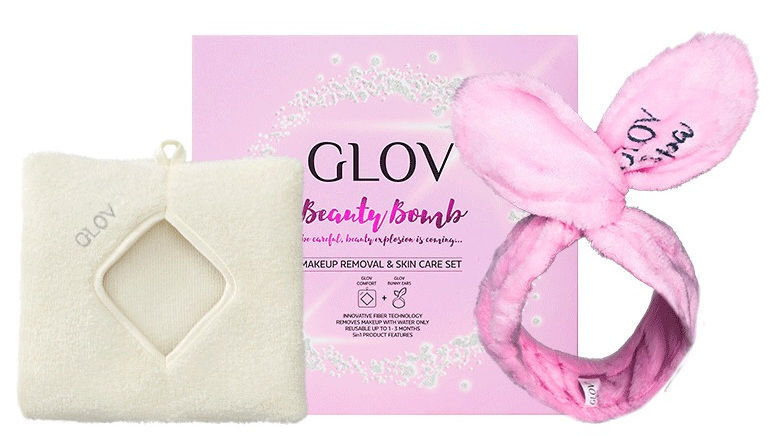 Rinkinys Glov Beauty Bomb: makiažo valymo pirštinė + juosta plaukų prilaikymui цена и информация | Veido prausikliai, valikliai | pigu.lt