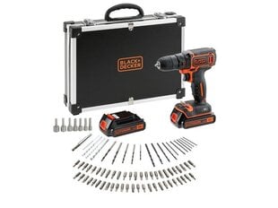 Аккумуляторная дрель-шуруповерт Black & Decker BDCDC18BAFC + 80 комплект насадок цена и информация | Шуруповерты, дрели | pigu.lt