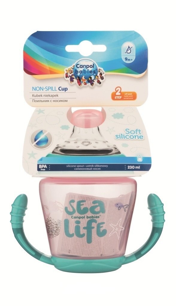 Neišsiliejantis puodelis Canpol Babies Sea life, 230ml, nuo 9 mėn., rožinis kaina ir informacija | Buteliukai kūdikiams ir jų priedai | pigu.lt