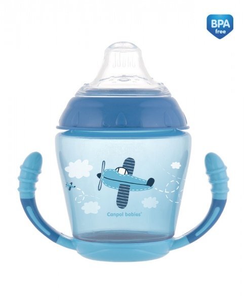 Neišsiliejantis puodelisCanpol Babies Toys, 230ml., nuo 9 mėn., mėlynas цена и информация | Buteliukai kūdikiams ir jų priedai | pigu.lt