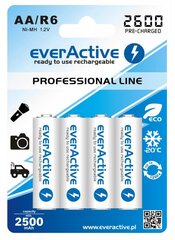 everActive Professional Ready to Use 2600mAh AA akumuliatorius, 4 vnt. kaina ir informacija | everActive Santechnika, remontas, šildymas | pigu.lt