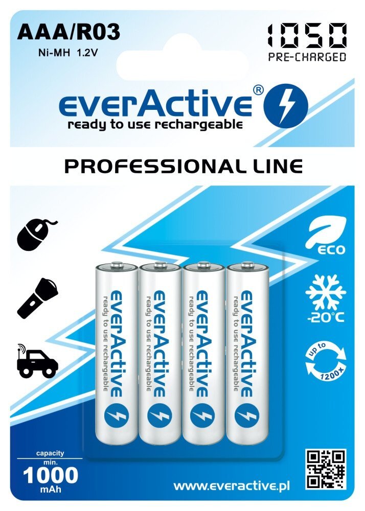 everActive Professional Ready to Use 1050mAh AAA akumuliatorius, 4 vnt. цена и информация | Elementai | pigu.lt