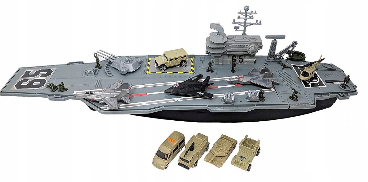 Didelis karinis laivas-lėktuvnešis su automobiliukais ir sraigtasparniu цена и информация | Žaislai berniukams | pigu.lt