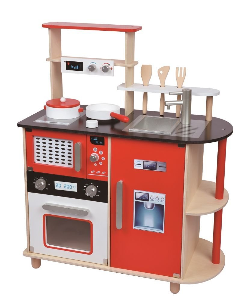 Vaikiška medinė moderni virtuvėlė su indais kaina ir informacija | Žaislai mergaitėms | pigu.lt