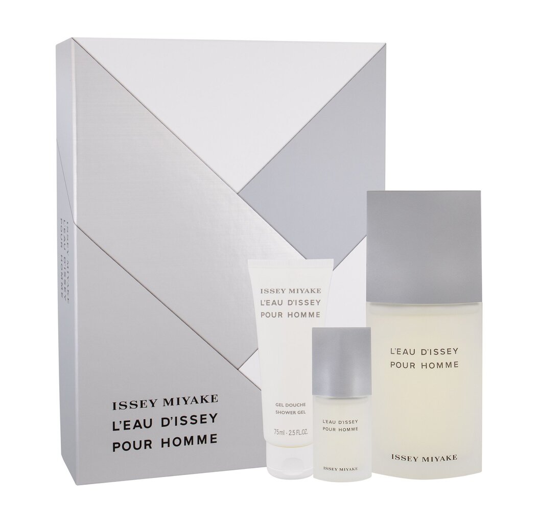 Rinkinys Issey Miyake L'Eau D'Issey Pour Homme: tualetinis vanduo EDT vyrams 125 ml + tualetinis vanduo EDT vyrams 15 ml + dušo želė vyrams 75 ml kaina ir informacija | Kvepalai vyrams | pigu.lt