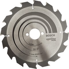 Pjovimo diskas Bosch Optiline Wood, 190 mm kaina ir informacija | Pjūklai, pjovimo staklės | pigu.lt