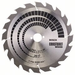 Pjovimo diskas Bosch Construct Wood, 250 mm kaina ir informacija | Pjūklai, pjovimo staklės | pigu.lt