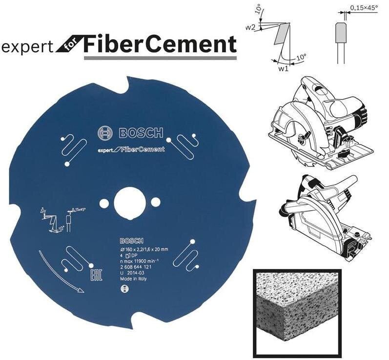 Pjovimo diskas Bosch Fiber Cement Expert, 160 mm kaina ir informacija | Pjūklai, pjovimo staklės | pigu.lt
