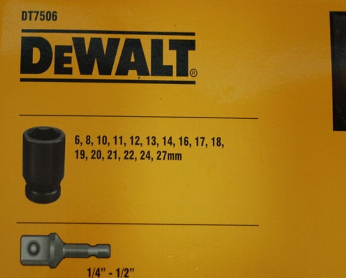 Dewalt smūginių galvučių rinkinys, šešiakampės 1/2" 6-27mm (DT7506), 17 vnt. kaina ir informacija | Mechaniniai įrankiai | pigu.lt