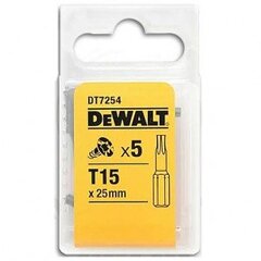 Sukimo antgalių rinkinys Dewalt Torx 25mm T15 - DT7254, 5 vnt. kaina ir informacija | Mechaniniai įrankiai | pigu.lt