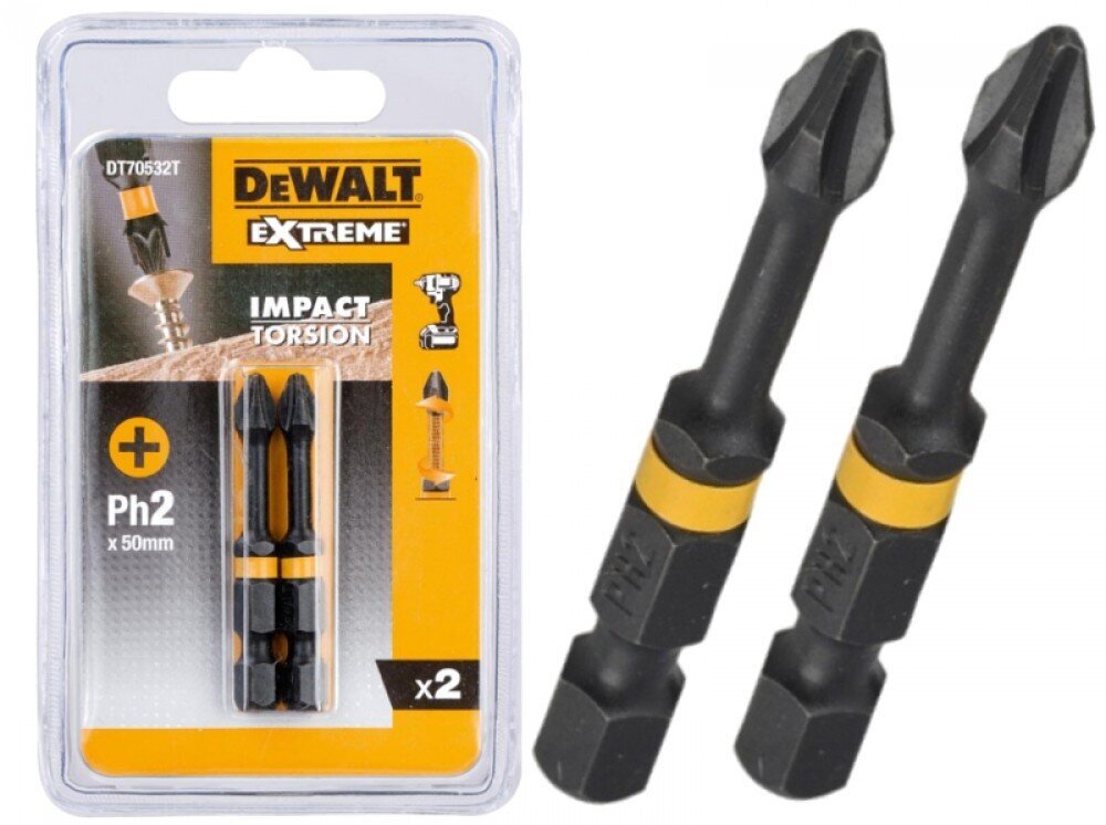 Smūginio sukimo antgalių rinkinys Dewalt Torsion PH2 - DT70532T-QZ, 2 vnt. цена и информация | Mechaniniai įrankiai | pigu.lt