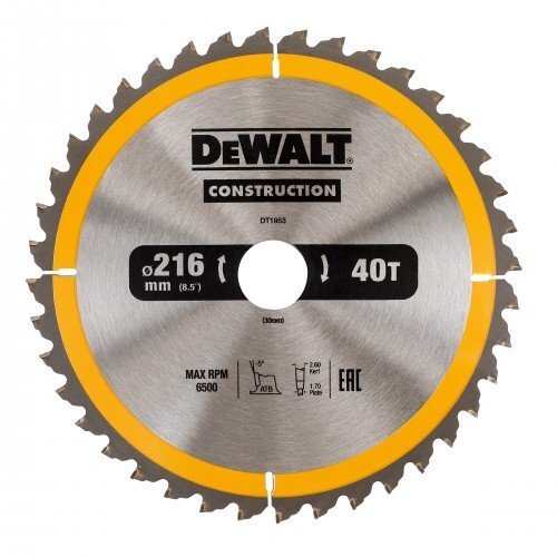 Pjovimo diskas Dewalt 216x30mm - DT1953-QZ kaina ir informacija | Sodo technikos dalys | pigu.lt