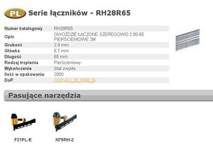 ГВОЗДИ BOSTITCH RH 2,8 x 65 мм 21` КОЛЬЦО 2000 шт. цена и информация | Крепежные изделия | pigu.lt