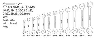 Plokščių raktų rinkinys Yato (YT-0381), 12 vnt. kaina ir informacija | Mechaniniai įrankiai | pigu.lt