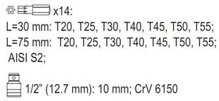 Antgalių rinkinys Yato Torx security T20-T55 YT-0417, 15 vnt. kaina ir informacija | Mechaniniai įrankiai | pigu.lt