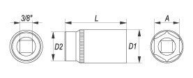 Yato šešiakampė prijungimo galvutė 3/8" 15 mm, ilga (YT-3829) kaina ir informacija | Mechaniniai įrankiai | pigu.lt